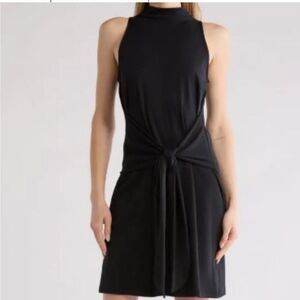 NEW Vince Knot Pima Cotton High Neck Sheath Sleeveless Mini Dress Black Size M